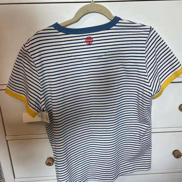 NWT Tory Burch Striped Floral Embroidered T-Shirt -Fresh Stripe Tea Rose - Picture 4 of 7
